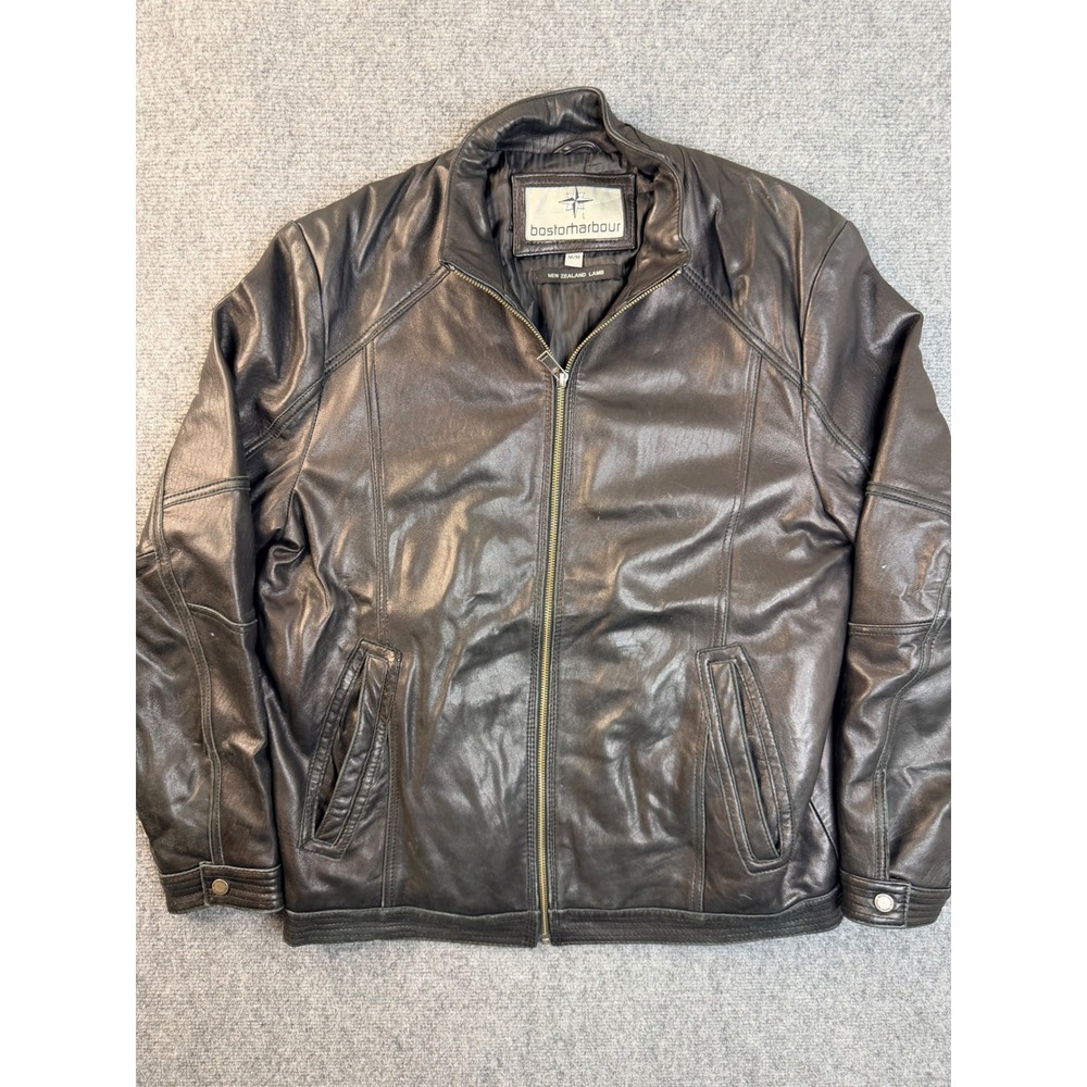Boston Harbour Mens Medium Black New Zealand Lamb Leather Jacket Full Zip Biker